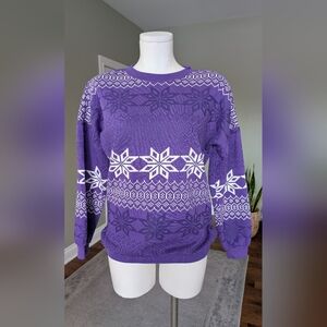 Vintage Lady Foot Locker Women's Sweatshirt Purple Snowflake 80s 90s Size L